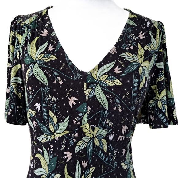 BODEN Jersey Midi Maxi Tea Dress Black & Green Oriental Cascade Floral Print 6 - Picture 5 of 11